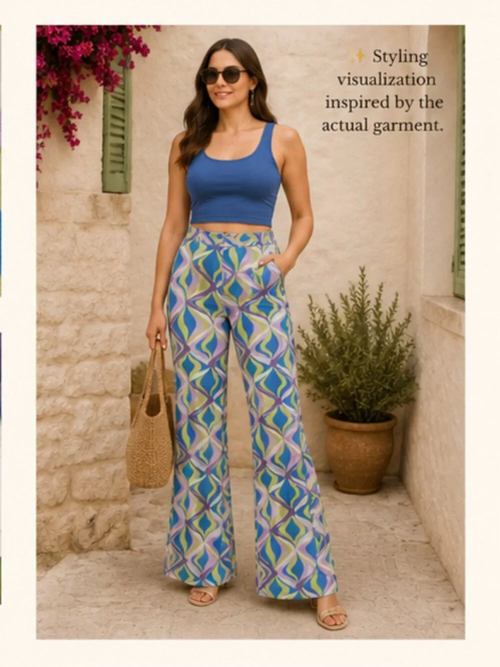 Zara NWT Linen Blend Retro Bell Bottom Pants Abstract Print Size S